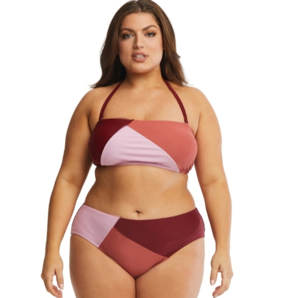 TimeANDTrue Women's Colorblock  Bandeau Bikini Swimsuit